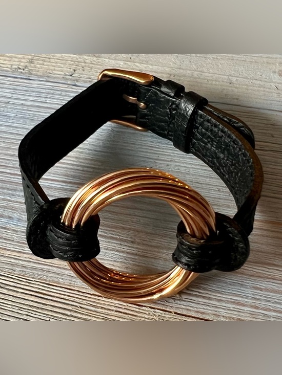 Milor Jewelry - Milor Italy Bronze Leather Bracelet Black Strap Gold Tone Ring New in Box